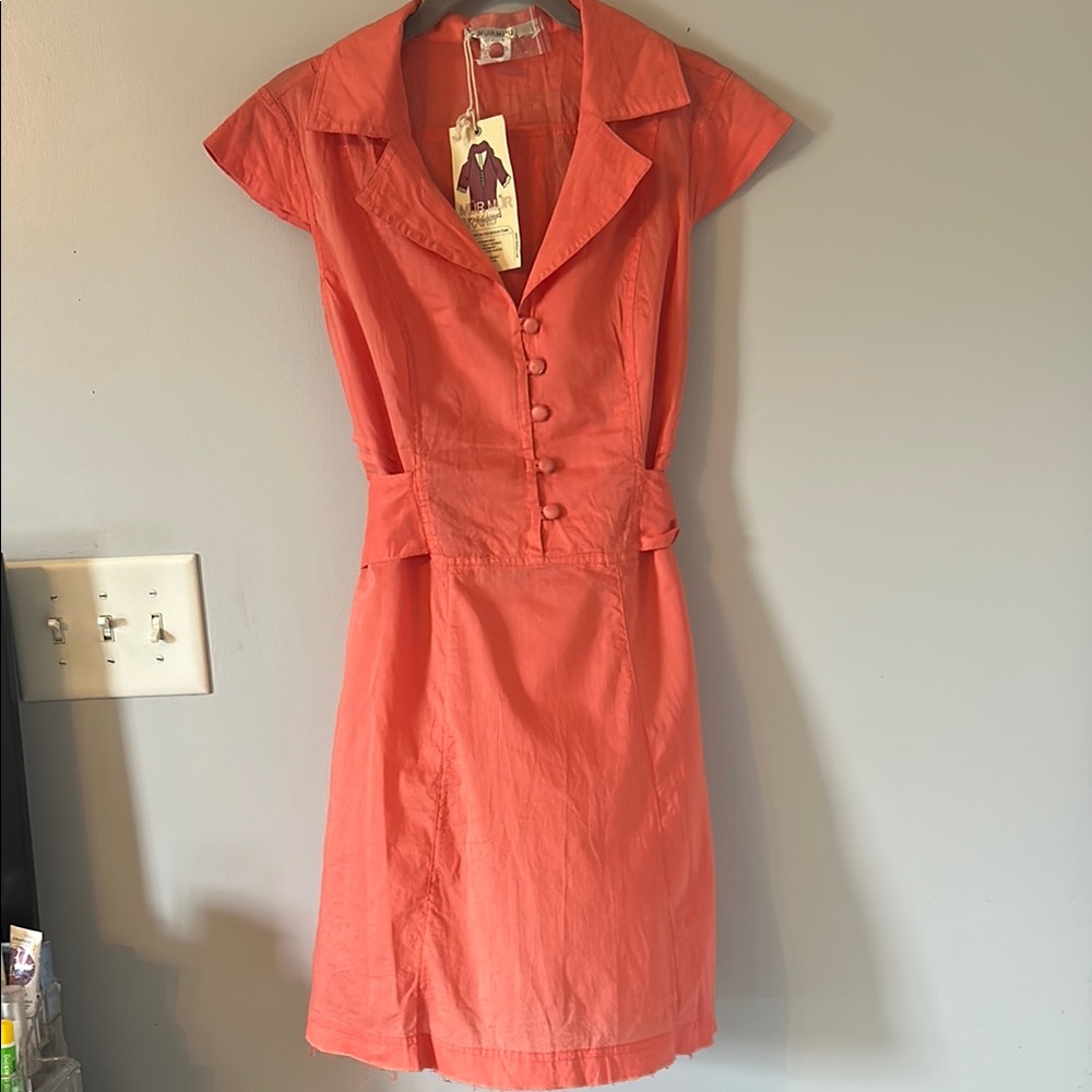 Elegant Coral Button-Down Dress